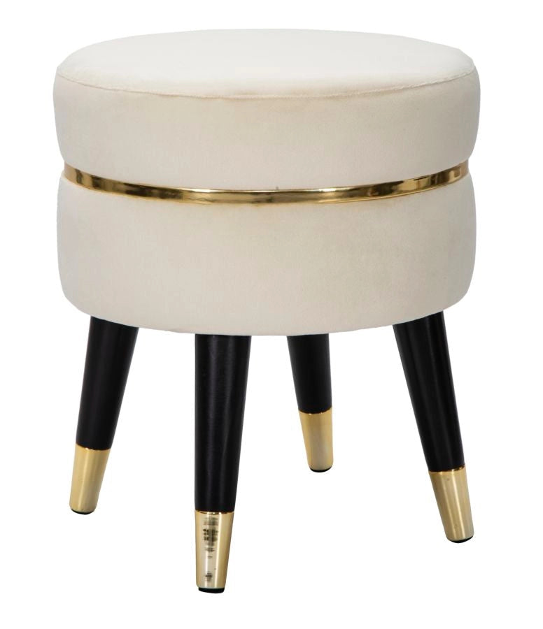 Sgabello Paris Ø35x40,5 cm in Legno Spugna Metallo e Poliestere Crema Nero e Oro