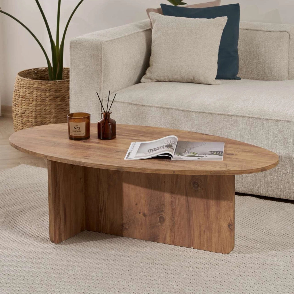 Parona, Tavolino da Salotto Forma Ovale, 120x65x40h cm Marrone Rovere Nodi