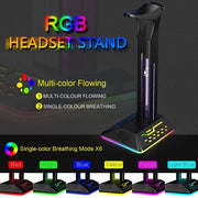 Supporto per cuffie RGB - Supporto per cuffie - Impostazione gaming - 2 porte USB - 26,7x12,3x10,3cm - Nero