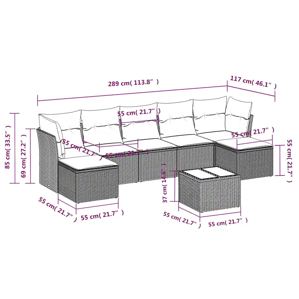 Set Divani da Giardino 8 pz con Cuscini Marrone in Polyrattan 3249882