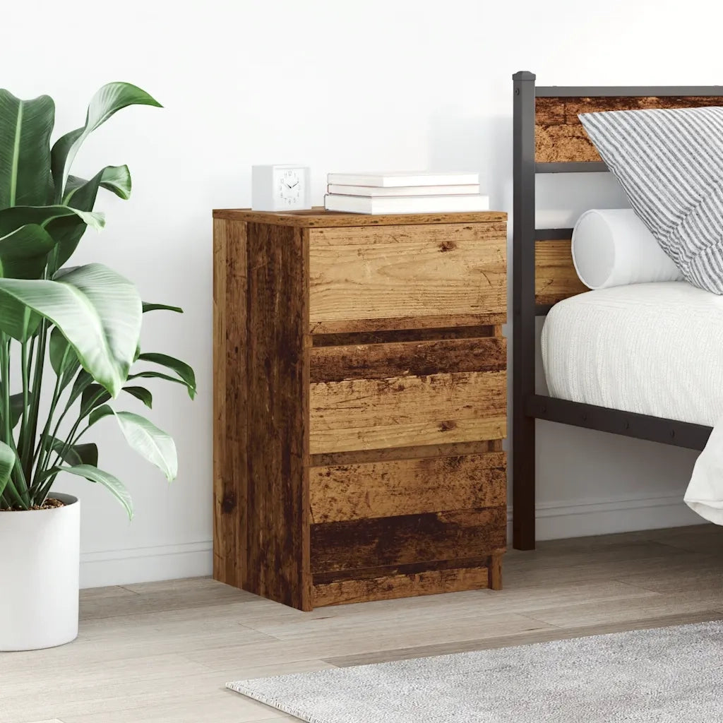 Comodino con 3 Cassetti Legno Antico 39x35x65 cm