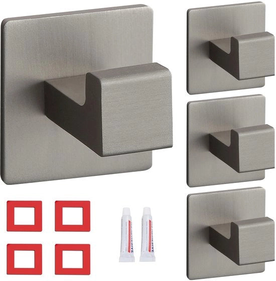 Haken autoadesivi - Haken per bagno - Nero - Hanger per cucina - 4 pezzi per giacche e asciugamani