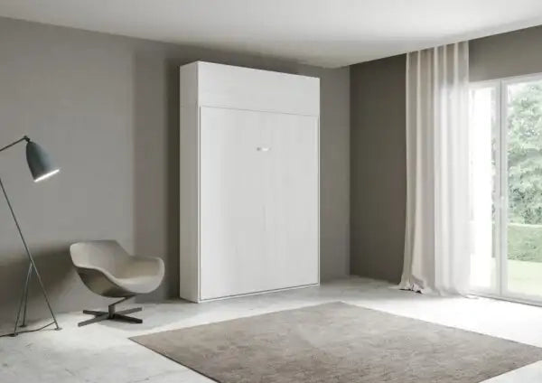 Letto una piazza e mezzo a scomparsa 120 Kentaro con pensile bianco frassino
