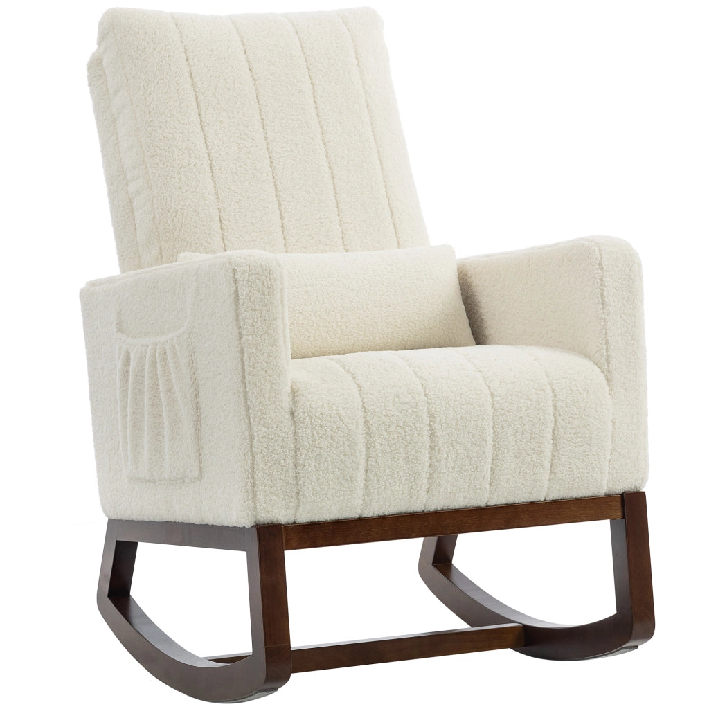 Poltrona a Dondolo in Flanella ¨C Zephmum ¨C Imbottita, Cuscino Lombo, Tasche Laterali, Crema
