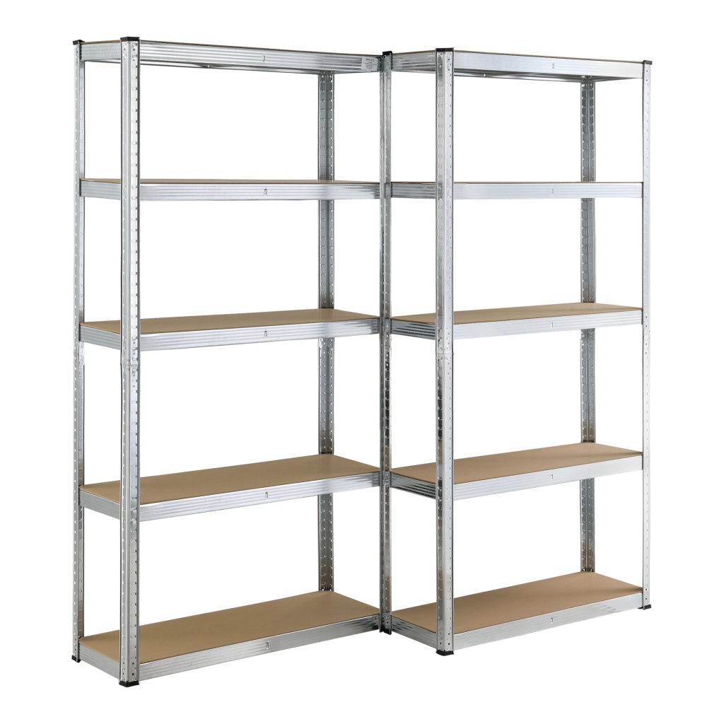 Set di 2 Scaffali in Acciaio Zincato con 5 Ripiani in MDF - 2 Scaffalature per Stoccaggio (AxLxP) 180x90x30 cm Struttura