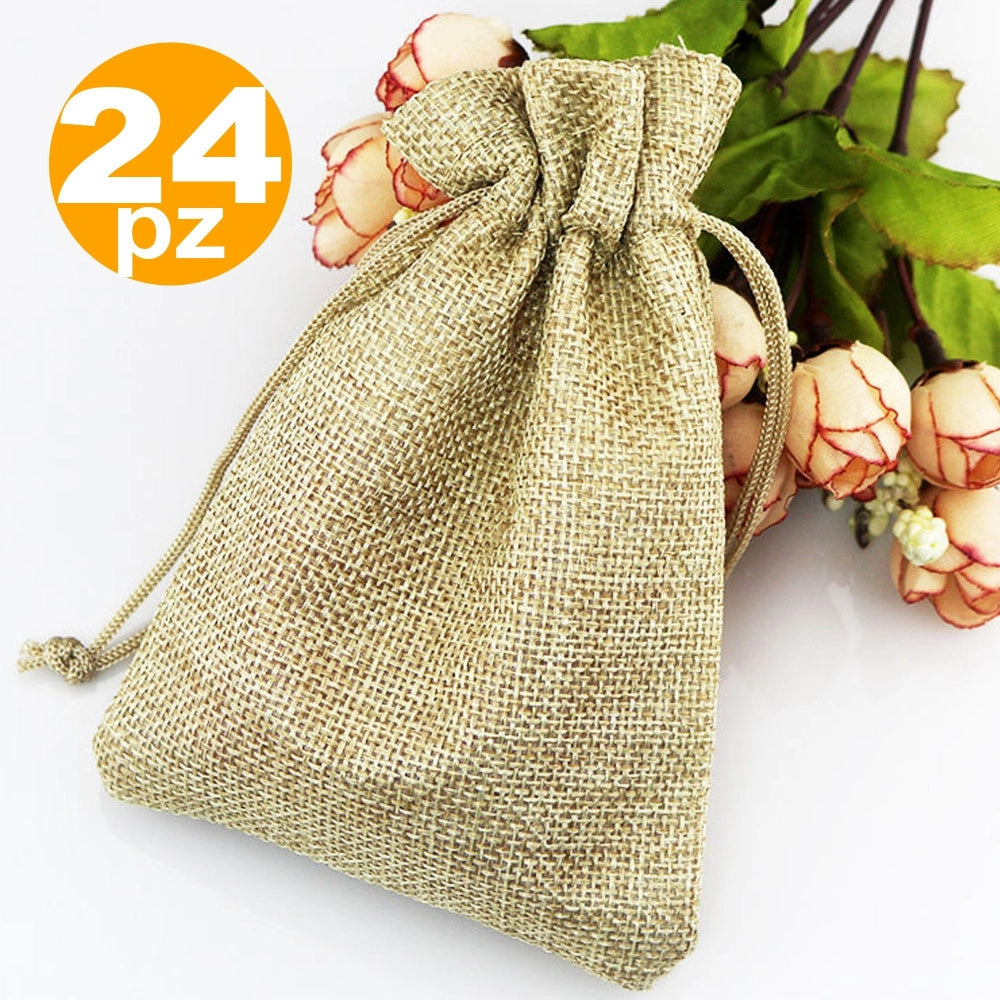 Trade Shop - Sacchetti Juta Beige Bomboniere Portaconfetti Segnaposto Segnatavolo Sacchettino -