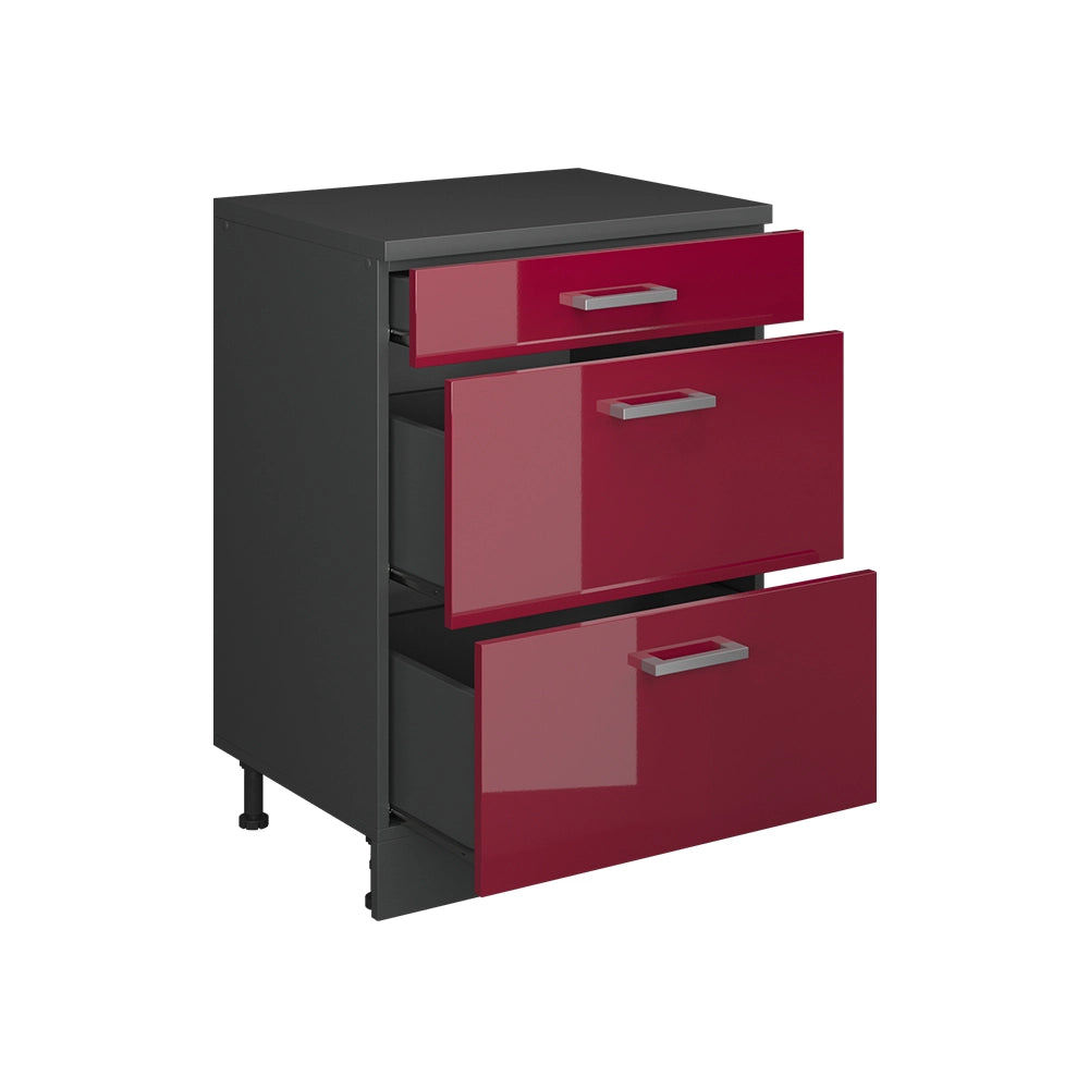 Mobile per mansarda Rion Rosso lucido/Antracite 60 x 83.8 cm senza inclinazione con 3 cassetti Vicco