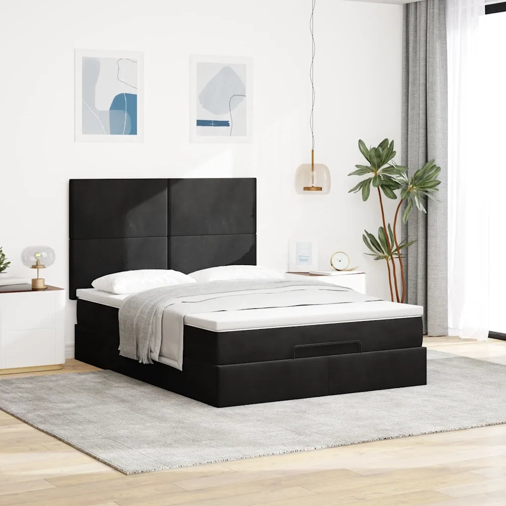Struttura Letto Pouf con Materassi Nero 140x200 cm in Velluto 3314254