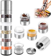 Strumento per tritare erbe 5 in 1 - Mini contenitori per erbe - Set di erbe portatile - Tritacarne ceramico - Design trasparente - Ideale per il campeggio - Contenitore per erbe