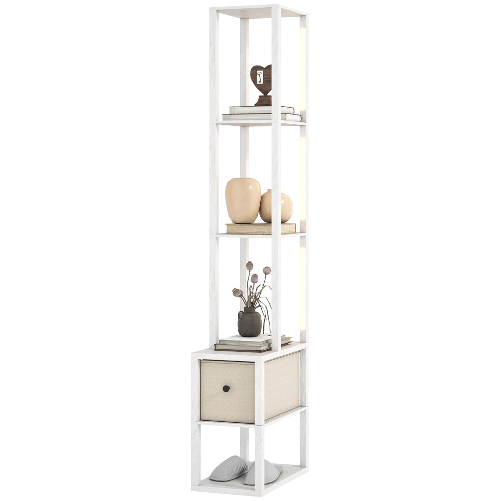 Lampada da terra con scaffali aperti e cassetto in tessuto ¨C Zephmum ¨C Bianco