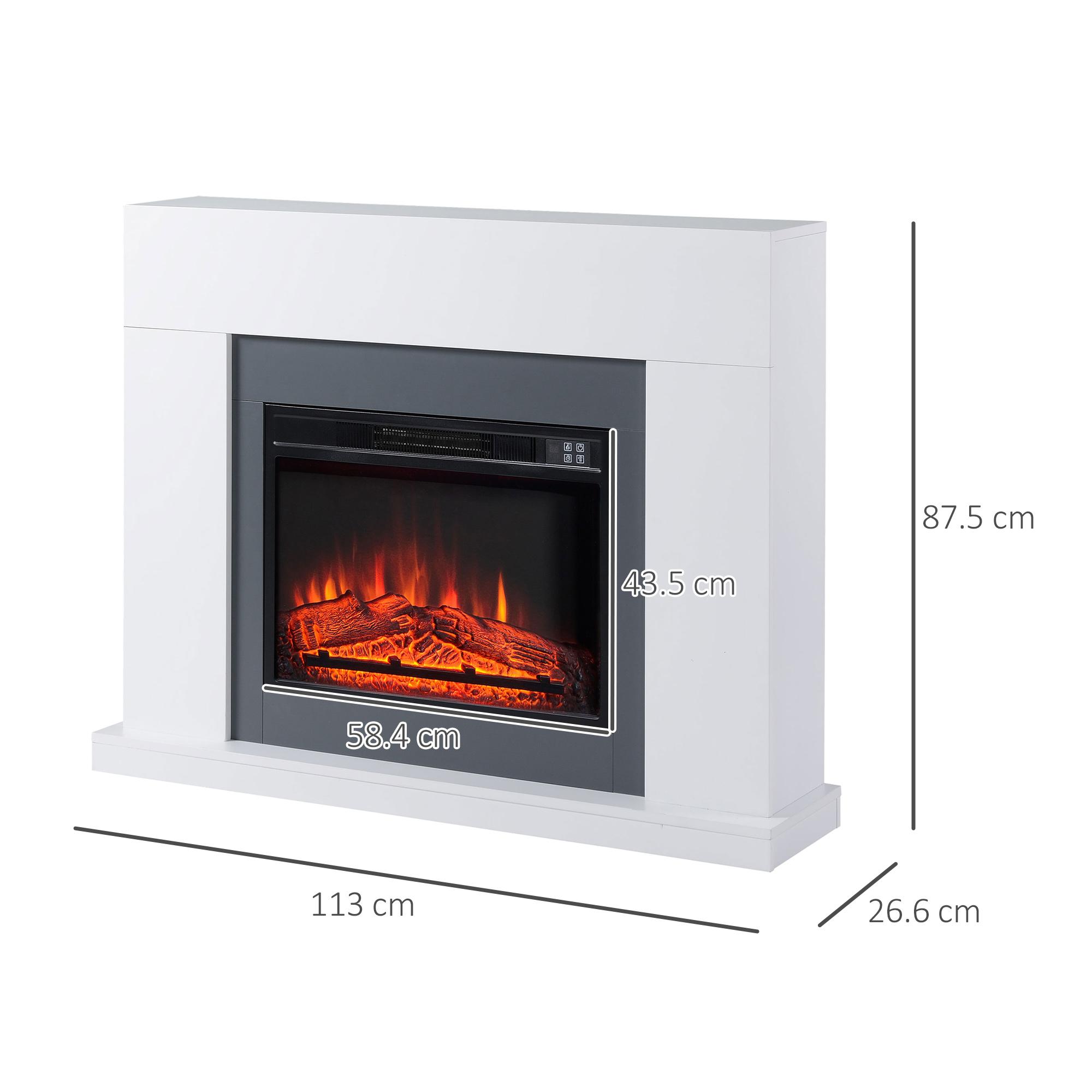 Camino Elettrico da Pavimento 113x26,6x87,5 cm Effetto Fiamma 2000W Bianco
