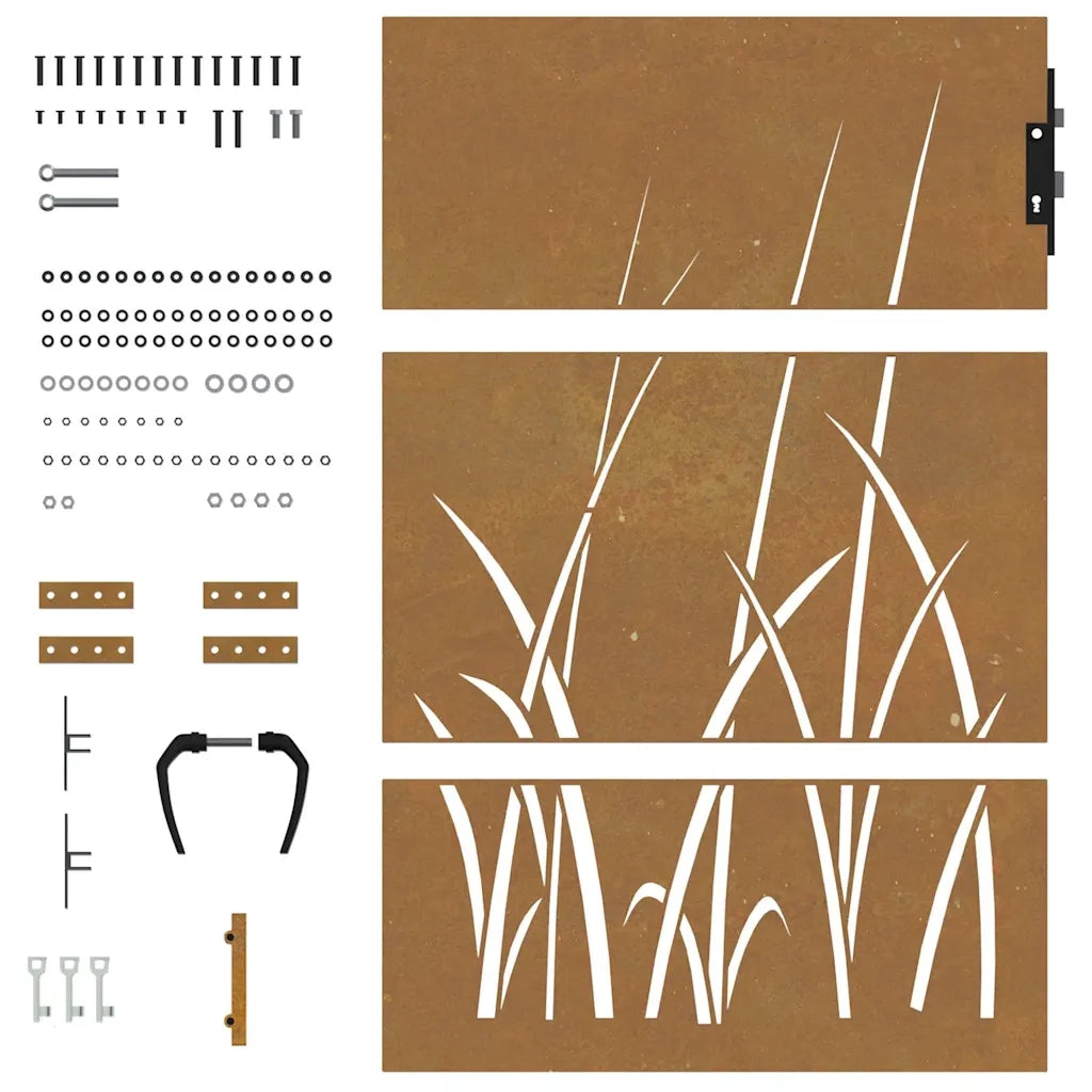 Cancello da giardino 85x125cm in acciaio Corten con design erba 153222