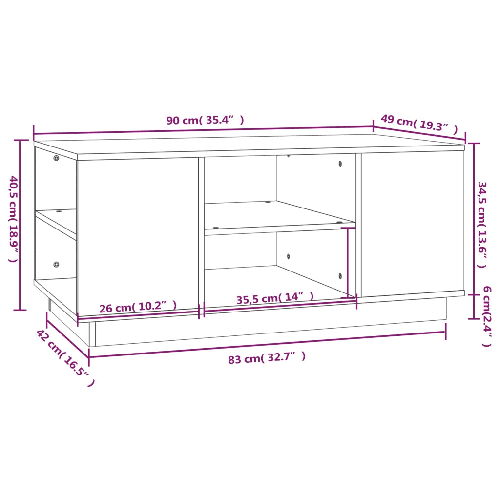Tavolino da Salotto-Tavolino da soggiorno Grigio 90x49x40,5 cm Legno Massello di Pino