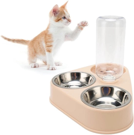 Set di Tre Ciotole per Gatti 3 in 1 per Cibo Umido e Secco con Bottiglia d'Acqua Automatica - Include 2 Ciotole da Cibo - Ideale per Ciotole per Gatti e Piccoli Cani