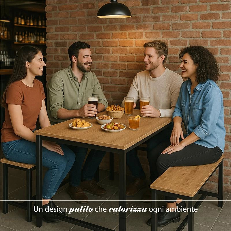 SET TAVOLO CON 2 PANCHE IN LEGNO120X60X74 CM NATURALE
