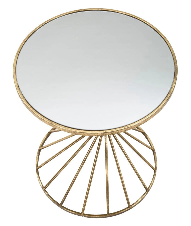 Tavolinetto Hypnos Ø42x50 cm in Ferro MDF e Vetro Oro