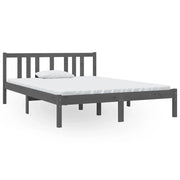 Letto matrimoniale | Letto per adulti | Giroletto Grigio in Legno Massello 135x190 cm Double
