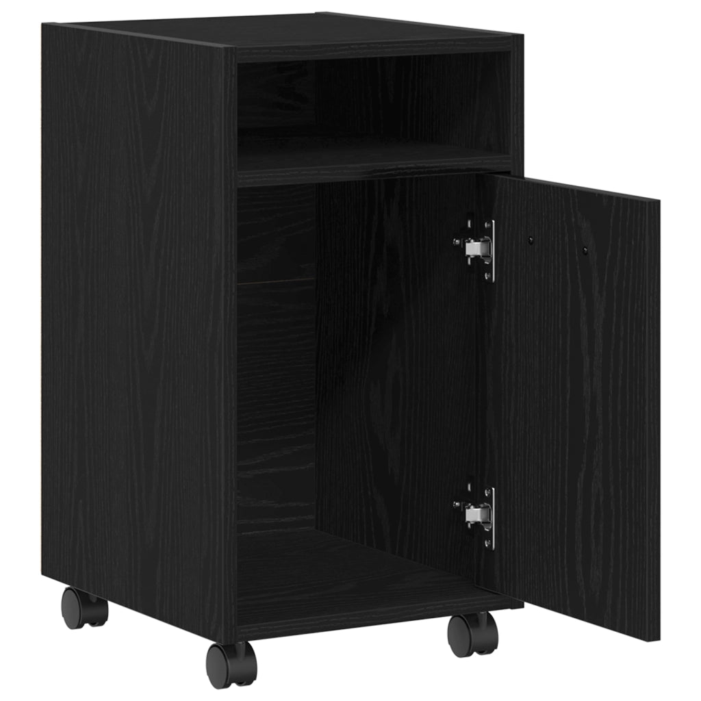Armadio laterale  con ruote in rovere nero 33x38x60 cm in legno ingegnerizzato