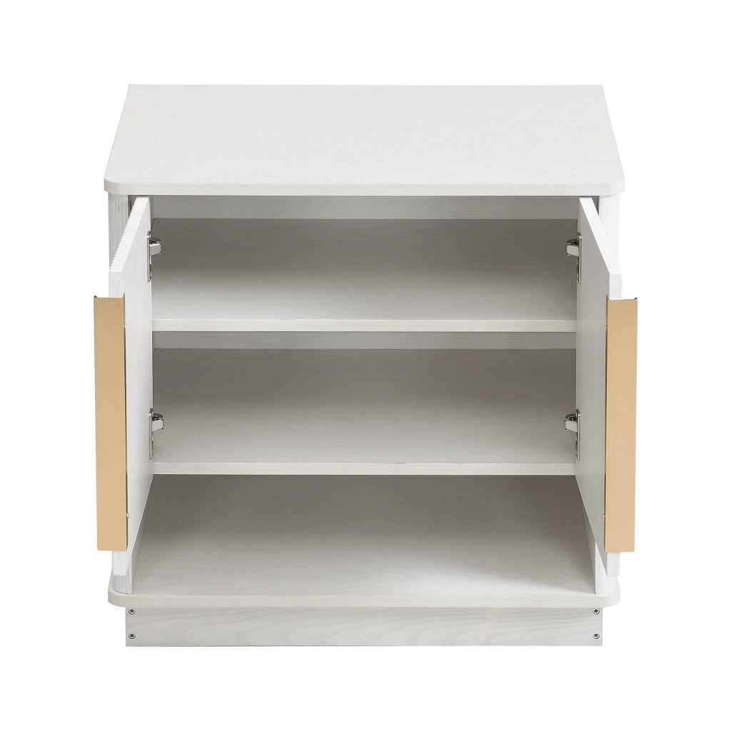Mobile Scarpiera con 2 Ante e Vano a Giorno; Maniglie Dorate; Moderno; in MDF; Bianco Effetto Legno; 60×40×61 cm