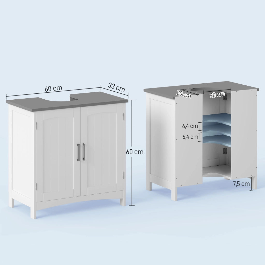 Mobiletto Sottolavabo Bagno con Ante e Ripiani Regolabili ¨C Zephmum ¨C Bianco 60x30x80 cm