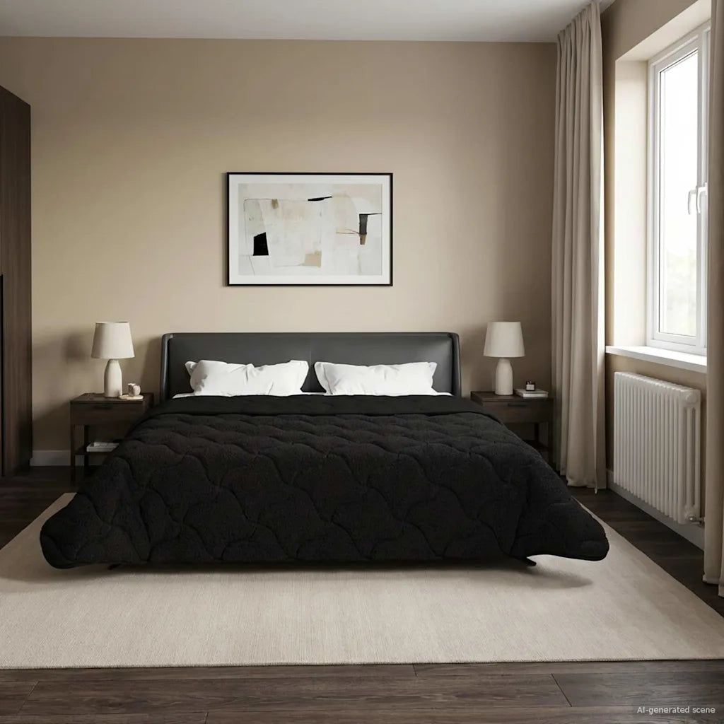 Piumone | Duvet Estivo Nero 200 x 240 cm Microfibra e Fleece Teddy