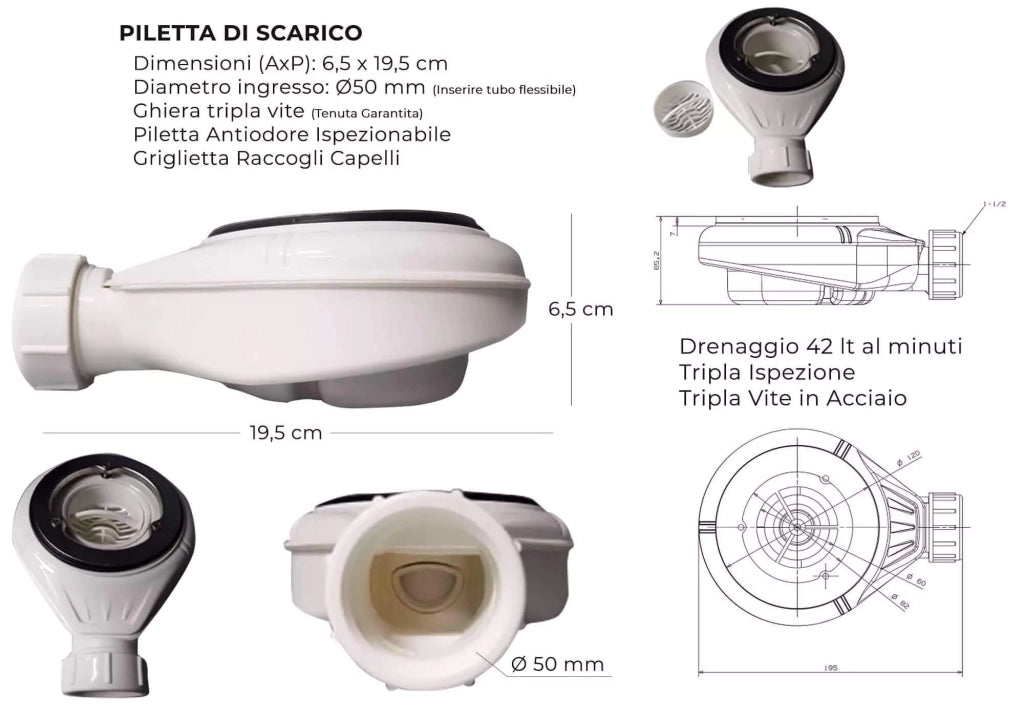 Piatto Doccia 80x100 cm in Pietra Bonussi Everest Antracite