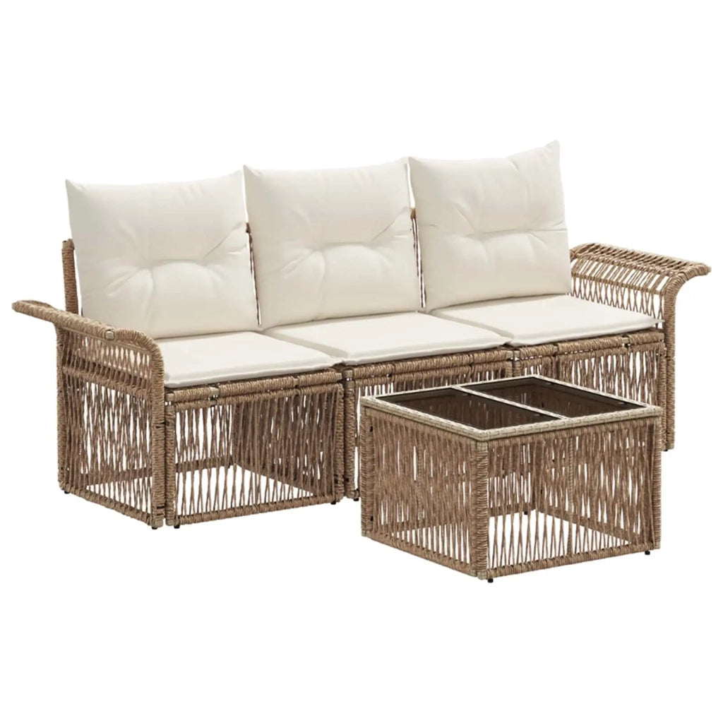 Set Divano da Giardino 4 pz | Set Salotto da Giardino Beige polyrattan
