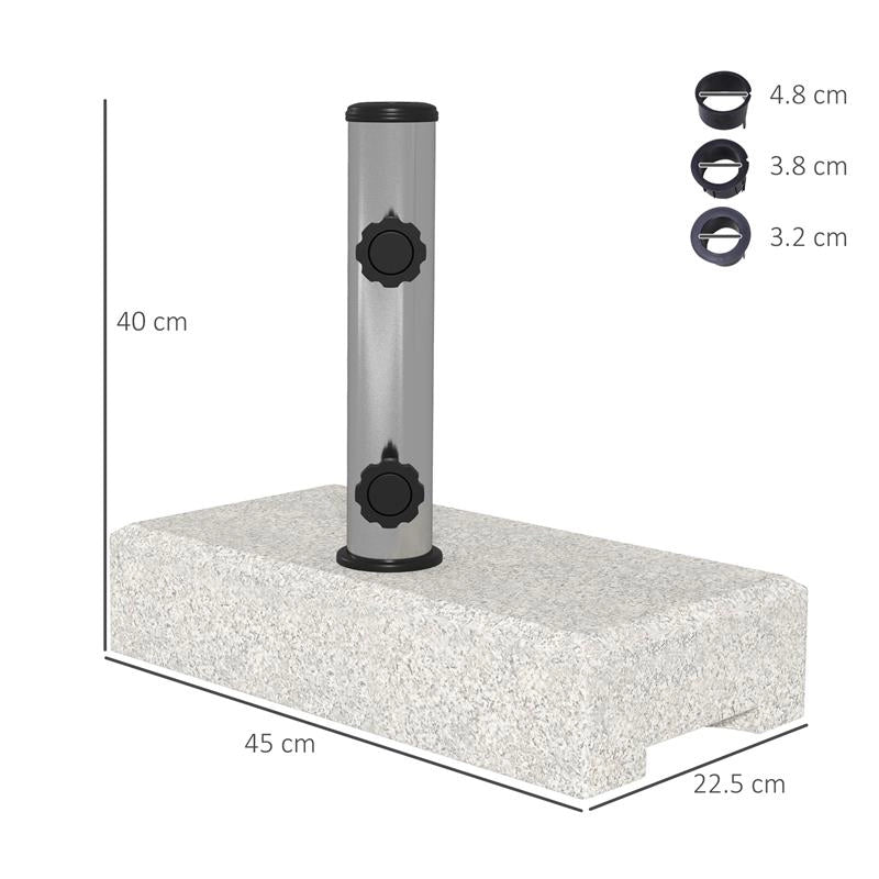 BASE PER OMBRELLONE DA GIARDINO 25KG PER PALI DA Ø32MM, Ø38MM E Ø48MM, IN GRANITO E ACCIAIO INOX, 45X22.5X40 CM, GRIGIA