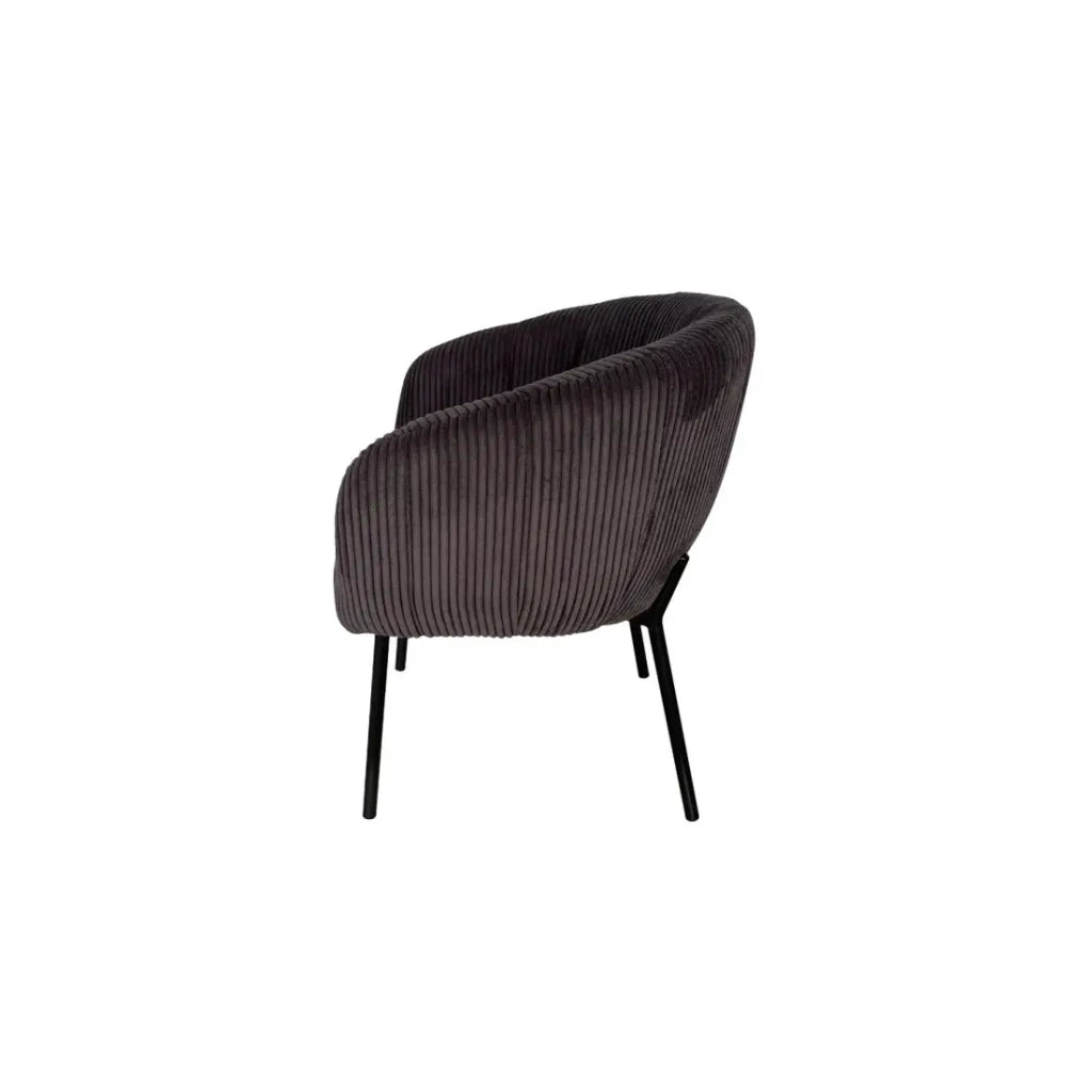Sedia da pranzo SEVILLE – Velluto a coste grigio – Braccioli – Piedi in metallo nero – Stile design / industriale