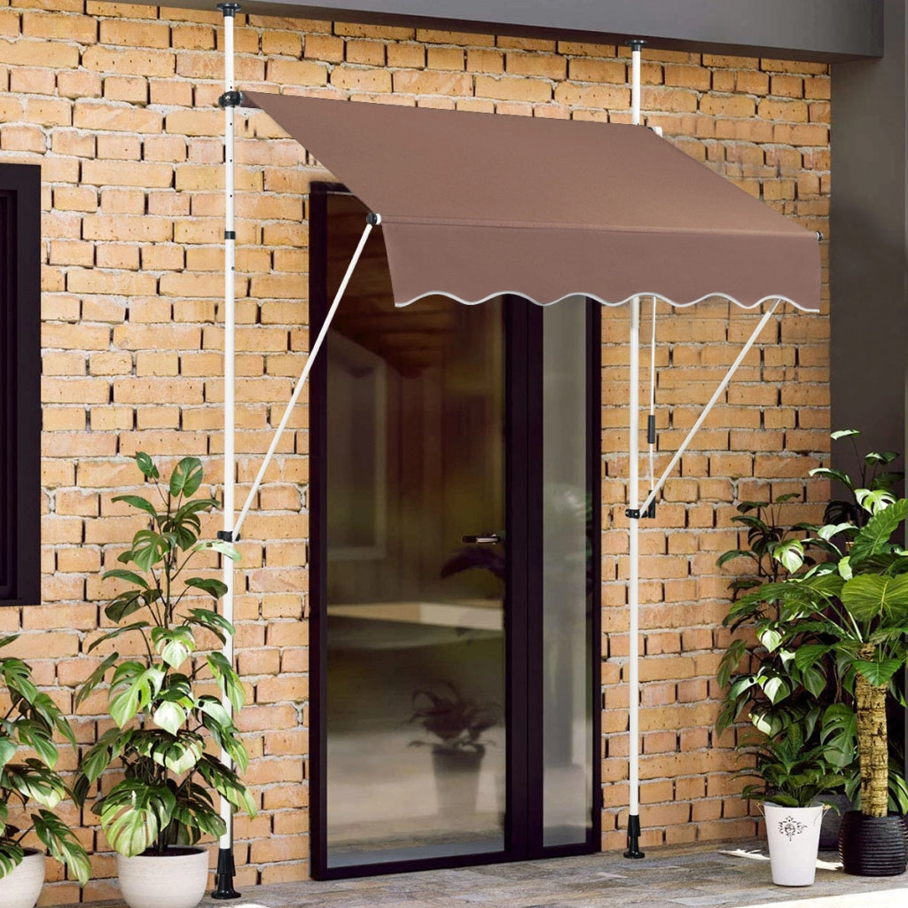 Tenda a molla da 150 cm di larghezza senza forare da balcone resistente ai raggi UV, Tenda regolabile in altezza Marrone-Tende parasole