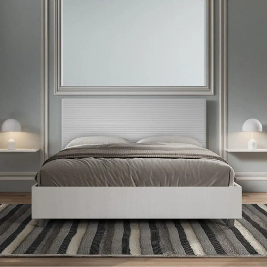 Letto matrimoniale con rete 160x200 bianco frassino testata similpelle bianco Level