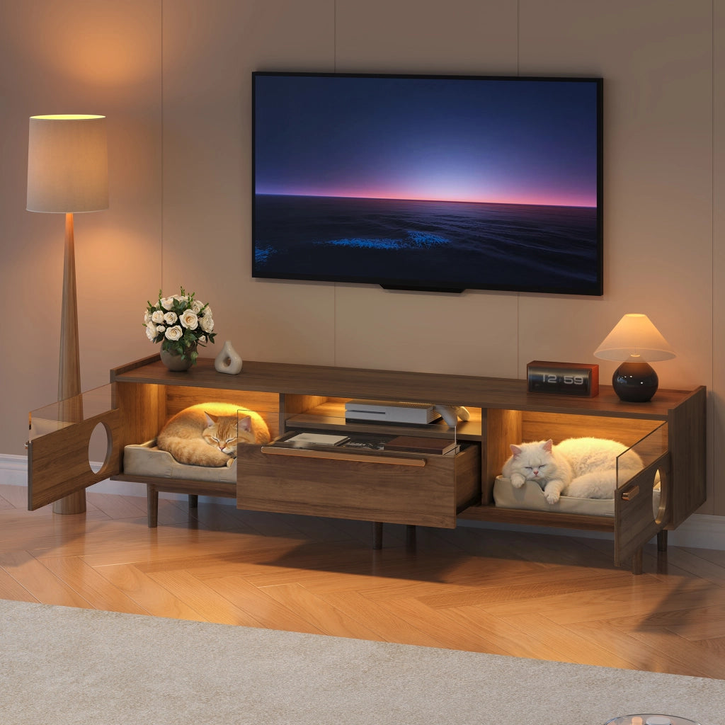 Mobile TV con LED e spazio per gatti, 180×40×50 cm, colore noce