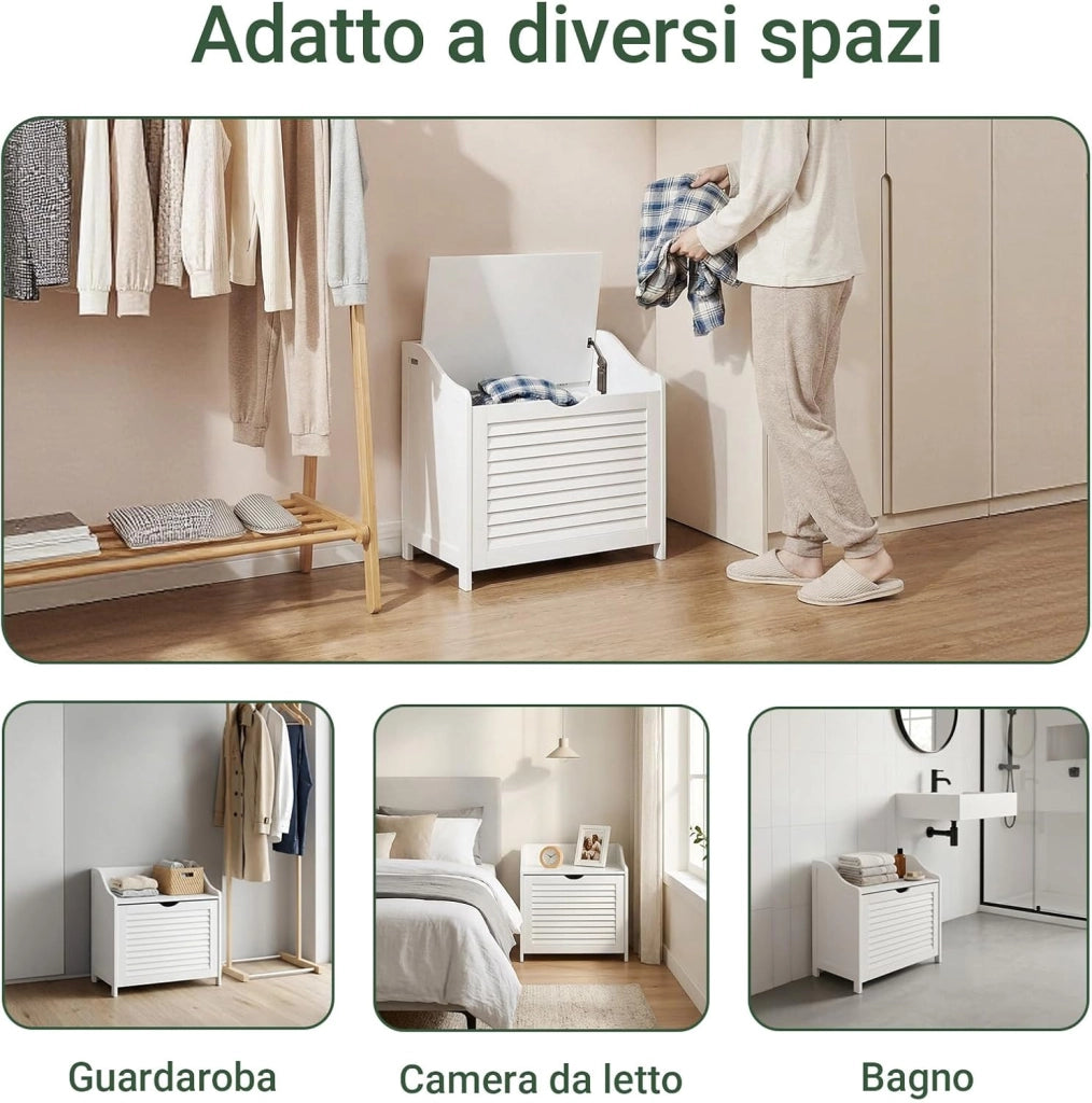 Cesto portabiancheria con Sacco per Biancheria, Panca Contenitore, bianco, FSR40-W,IT