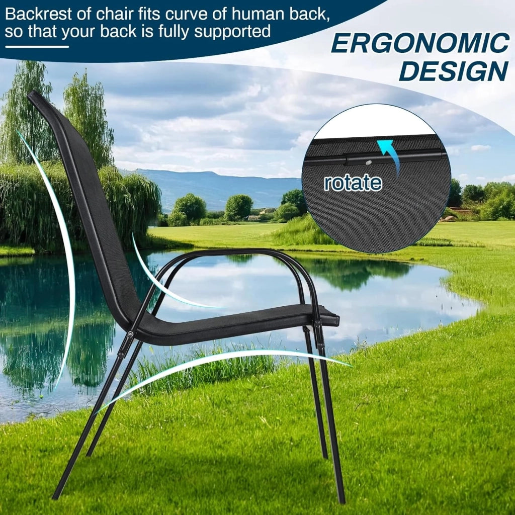 Sedia da giardino impilabile, da campeggio, impilabile, con schienale alto, in acciaio textilene, per giardini, cortili, balconi, ristoranti, 150 kg, portata: 54 x 69 x 93 cm 4pcs