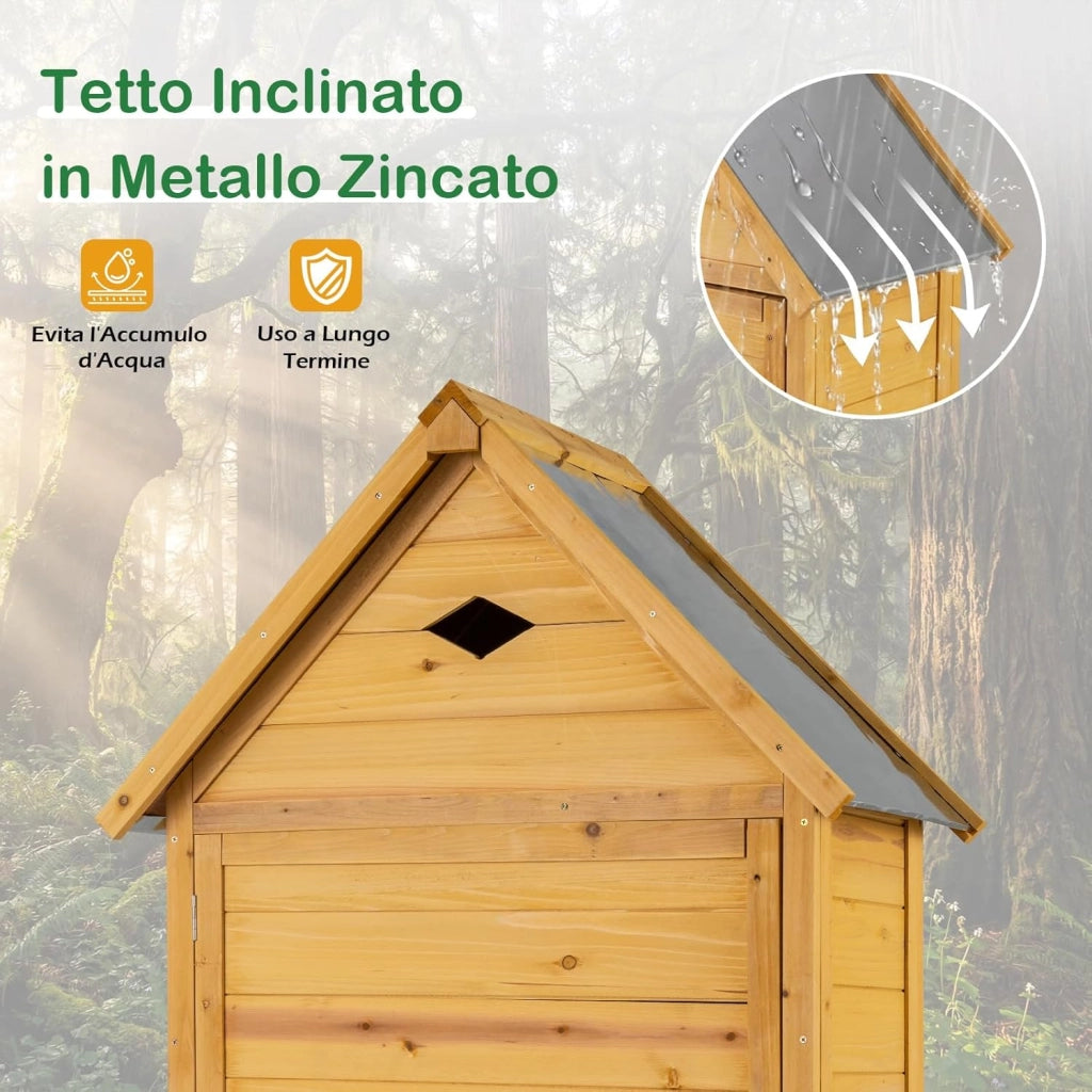 Armadio da Esterno in Legno, Casetta da Esterno con Ante, Ripiani Rimovibili, Serrature e Tetto Inclinato, Armadietto Versatile da Giardino, Balcone e Cortile (81 x 46 x 174 cm)