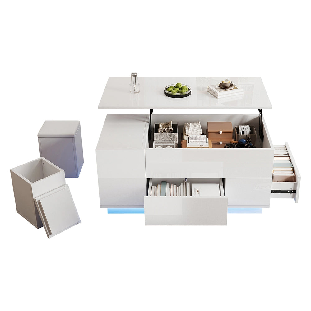 Tavolino 4 in 1 regolabile - Xylo - 100x50x45cm LED 2 cassetti bianco
