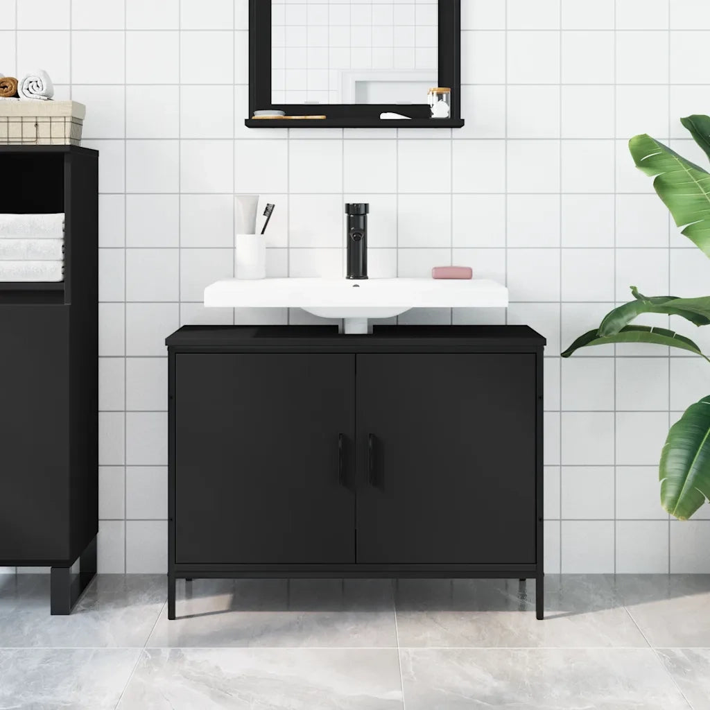 vidaXL Mobile Lavabo Bagno Nero 80x30x60 cm in Legno Multistrato