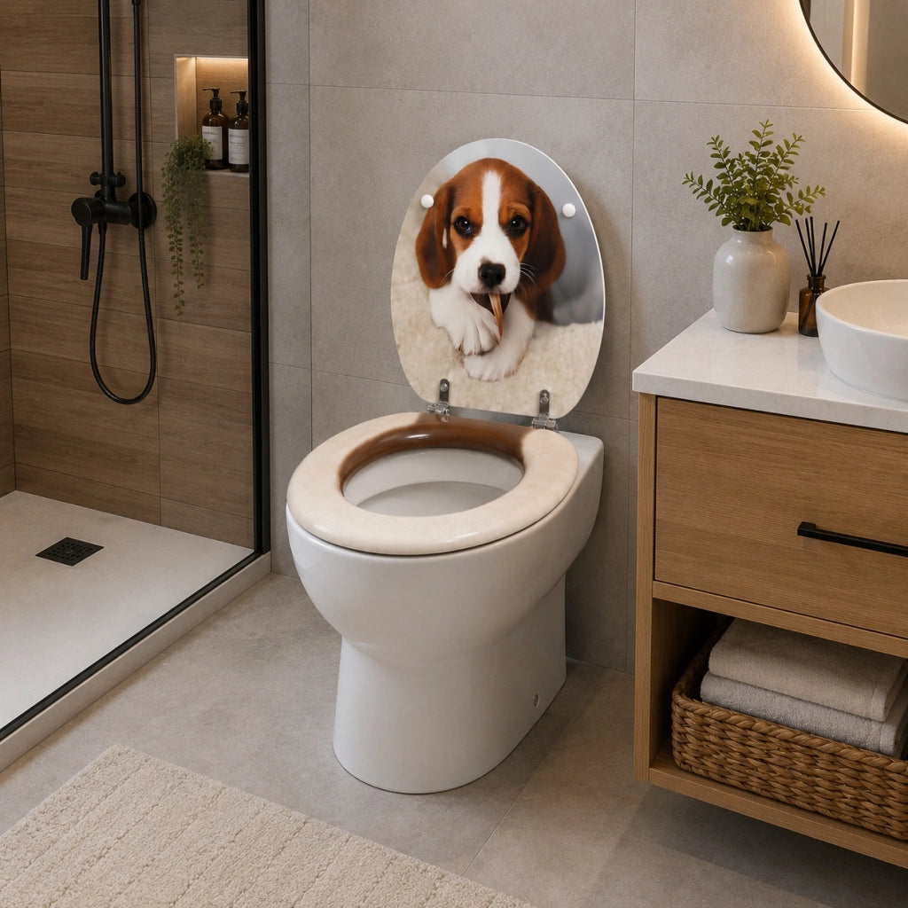 Sedile Copriwater Universale Con Stampa Beagle MDF Con Cerniere In Acciaio 52901