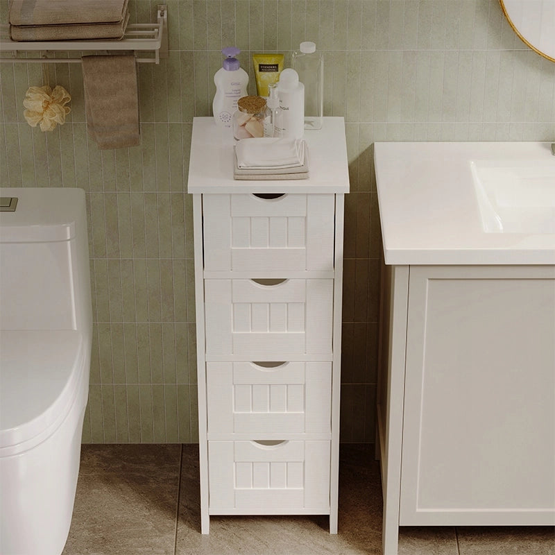 Mobiletto da bagno stretto, bianco, con ripiani, stile scandinavo