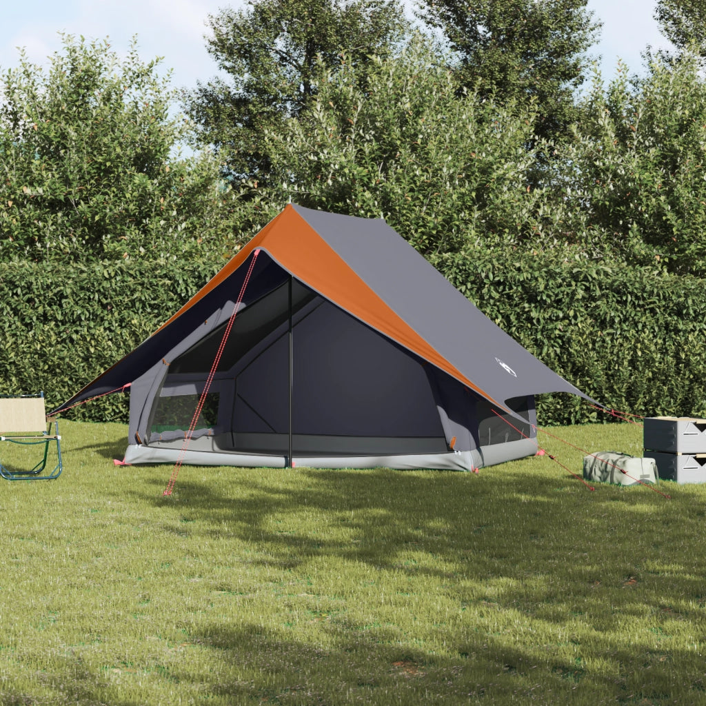 Tenda da Campeggio a Forma di A per 5 Persone Impermeabile Grigia e Arancione