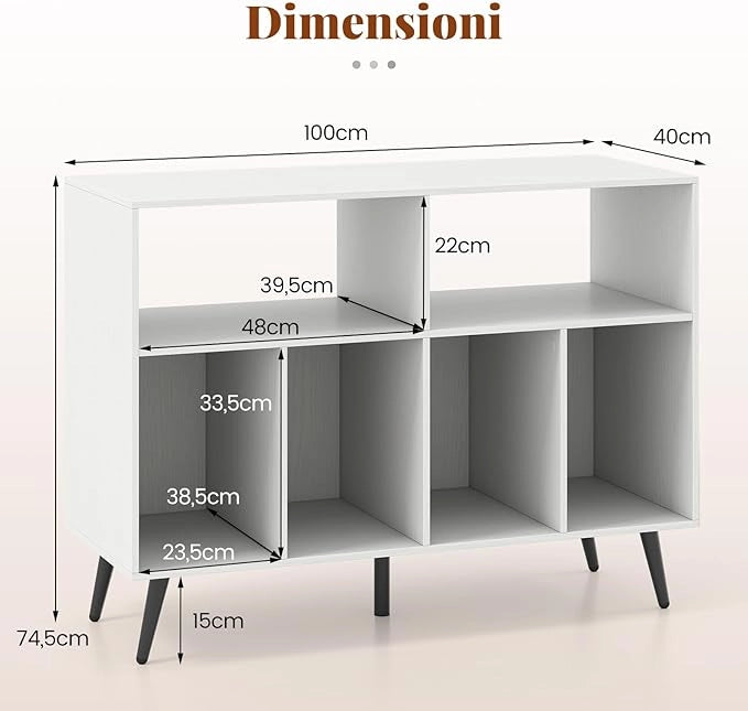 Supporto per Giradischi, Mobiletto per Giradischi a 3 Livelli con Scaffali per Vinili, Tavolino per Dischi con 5 Gambe, Scaffale Espositivo per Soggiorno, Sala Musica (Bianco)