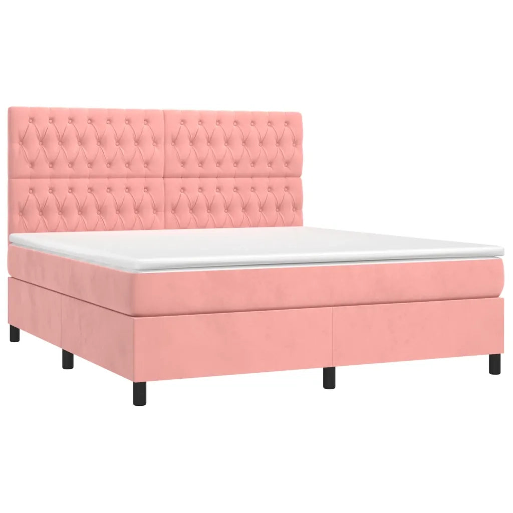 Letto a Molle con Materasso e LED Rosa 160x200 cm in Velluto