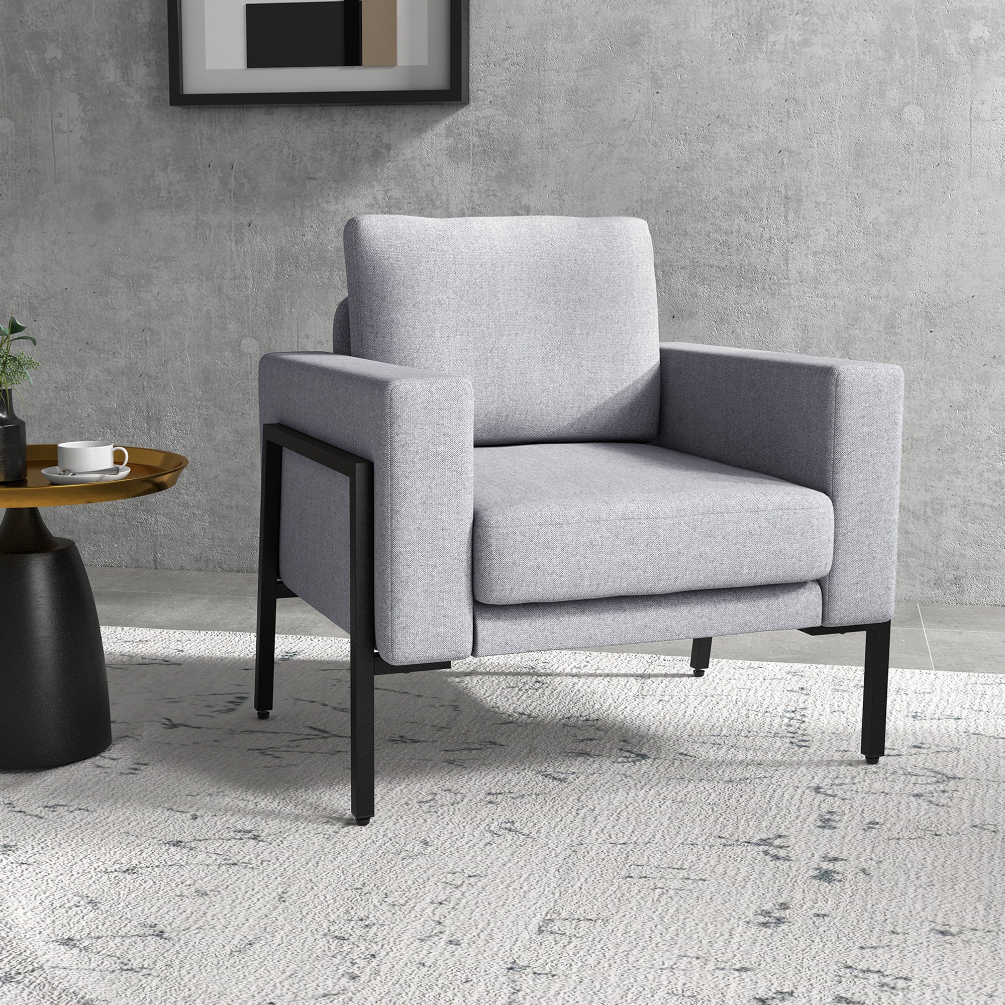 Poltrona Imbottita 82x70x83,5 cm in Poliestere Grigio Chiaro