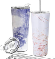 Bicchiere in acciaio inossidabile a vuoto isolato 780 ml bicchiere isolato a triplo strato per viaggio - bevande calde - set 2 bicchieri con inserti in marmo giallo e marmo blu