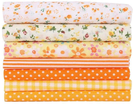 Tessuto Patchwork a 7 pezzi - Cotone - Multifunzionale - Sartoriale - Fai da Te - 25 x 25 cm - Disegno elegante con fiori e colori