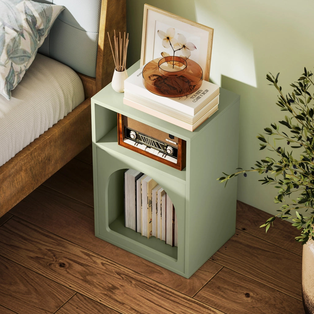 Comodino con 2 Ripiani Aperti Design Arco ¨C zephmum ¨C Verde 40x30x60 cm