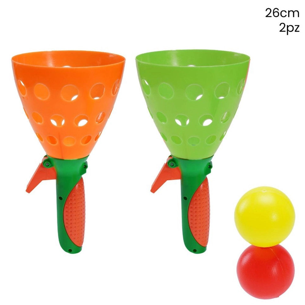 Trade Shop - Set 2pz Gioco Lancio Cattura Palline Giocattoli Bambini Per Interni Esterni 26cm 258370 -