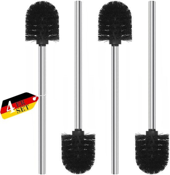 Set di spazzole per il water, 4 pezzi, maniglia in acciaio inossidabile, spazzola per il water nera, diametro 7,5 cm per bagno e toilette, pulizia del water approfondita (nero)