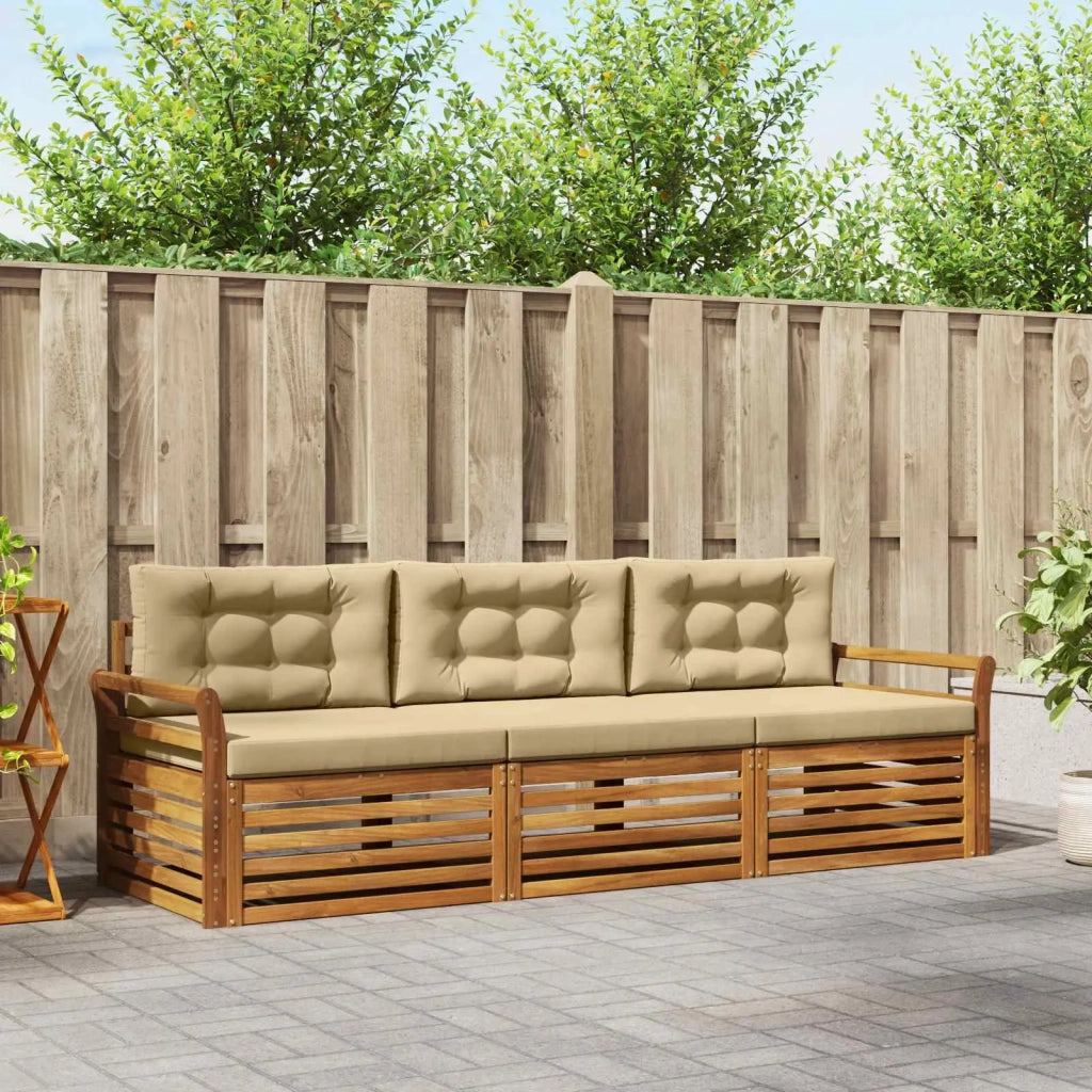 Set di divani da esterno con cuscino 3 pcs Naturale e Beige