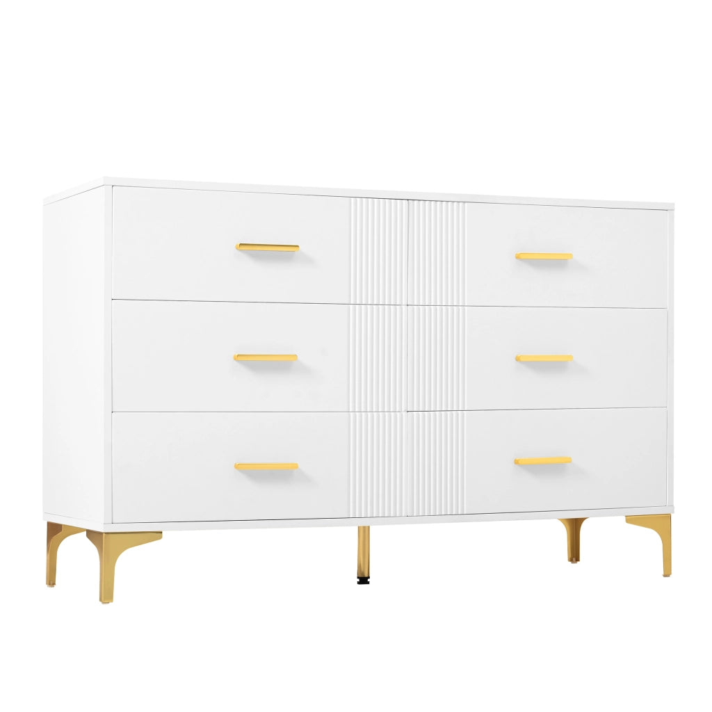 Com¨° moderno bianco con 6 cassetti, struttura in MDF, design rigato, 120 x 40 x 76 cm